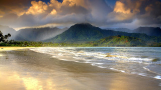 Beach mountain cloudy sky background 2 - beautiful scenery free wallpaper for desktop