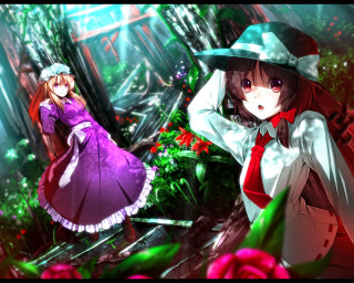 Anime girls dresses hats forest - her hat free wallpaper
