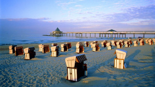 Beach pier beach chairs sand - german romanticism free wallpaper for desktop