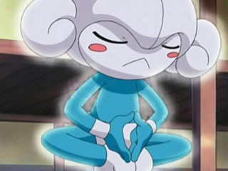 Sad cartoon character with eyes - her hand behind her back free wallpaper