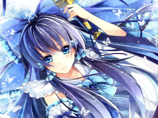 Anime girl wine sword blue - magical realism free wallpaper for desktop