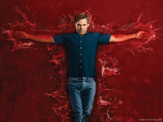 Man red wall arms outstretched - his hands out free wallpaper