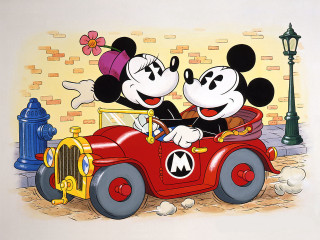 Mickey minnie driving car fire - art spiegelman free wallpaper