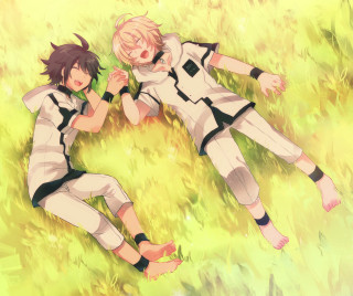 Anime characters laying grass together - the others head and the other free wallpaper