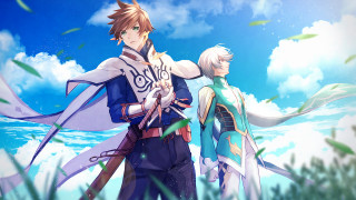 Anime characters blue sky clouds 9 - cloud and grass free wallpaper
