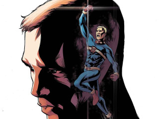 Man blue suit red cape - a black mask free wallpaper for desktop