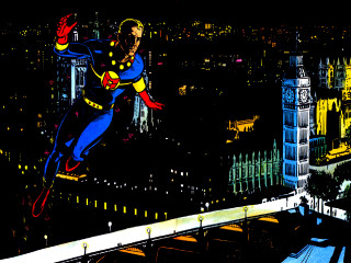 Man superman suit flying city - dave gibbons free wallpaper
