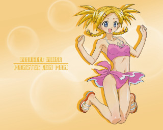 Cartoon girl bikini running yayoi - a yellow background free wallpaper