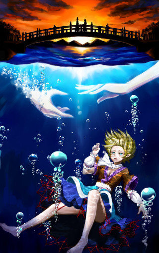 Woman floating water bubbles painting - underwater free wallpaper for mobile