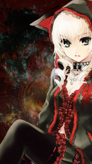 Anime girl red hat black - black outfit free wallpaper