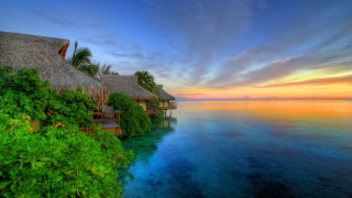 Tropical resort sunset ocean dock - tropical free wallpaper