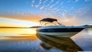 Boat sunset water sky clouds 7 - a boat free wallpaper for desktop