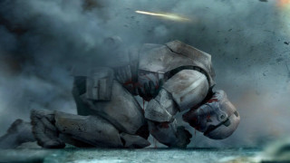 Man kneeling missile smoke billowing - cinematic concept art free wallpaper for desktop