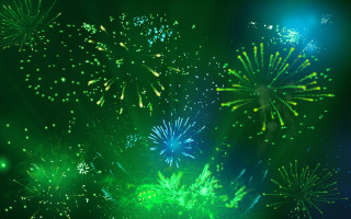 Fireworks green blue sky sparkles - color free wallpaper