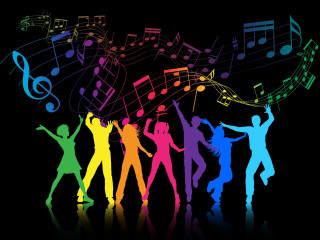 Dancing people musical notes rainbow - the background of them free wallpaper