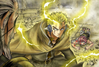 Blonde man caped head lightning - rob rey and kentaro miura style free wallpaper