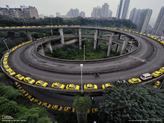 Circular road yellow taxis city - andreas gursky free wallpaper for desktop
