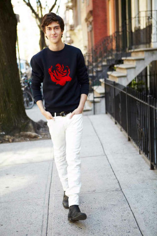 Man black sweater white pants - free retro wallpaper