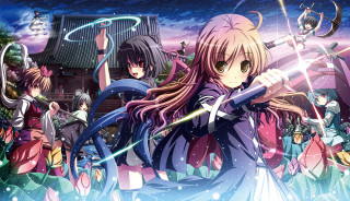 Anime characters swords building sky - sword free wallpaper