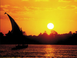 Sailboat sunset silhouette trees water - egyptian art free wallpaper