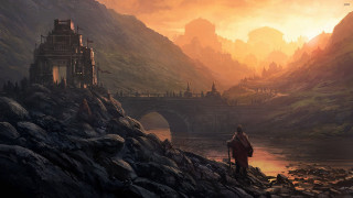 Man standing rocky cliff river - christophe vacher free wallpaper for desktop