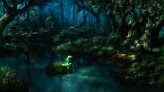 Woman swamp trees water green - a green glow free wallpaper