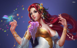 Woman bird white dress purple - fantasy artwork free wallpaper