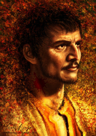 Man beard yellow shirt painting 2 - a painting of a man free wallpaper for mobile