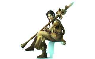 Woman bench cat bird shoulder - her shoulder and a bird free wallpaper