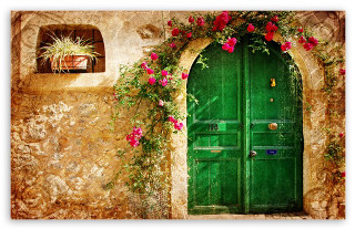 Green door flowered vine window - a green door free wallpaper for desktop