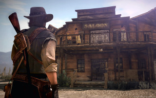 Cowboy hat vest wooden building - western free wallpaper