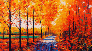 Forest path trees leaves painting 3 - a painting free wallpaper