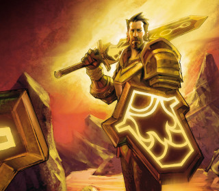 Man golden armor sword shield - letter free wallpaper for tablet