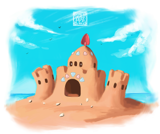 Sand castle red ball blue - a red ball free wallpaper