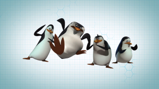 Penguins standing line blue background - a group of penguins free wallpaper