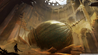 Man standing room giant ball - league of legends concept art free wallpaper for desktop