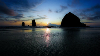 Sunset beach rock formation water - photography free wallpaper