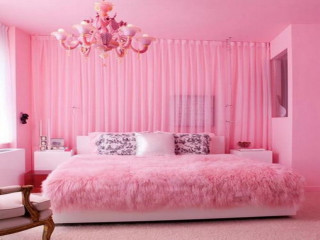 Pink bedroom chandelier bed fur 2 - david lachapelle free wallpaper