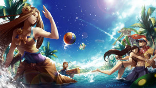 Woman playing ball ocean people - other person free wallpaper for desktop
