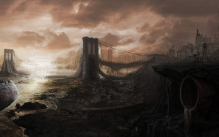 Bridge boat water city cloudy - matte painting concept art free wallpaper