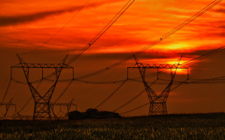Sunset power lines truck field - cable wire free wallpaper