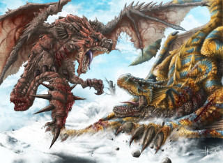 Dragon attacking demon clouds sky - a dragon free wallpaper for desktop