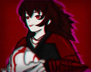 Person red background drawing artwork - chromatic aberration free wallpaper