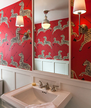 Bathroom sink mirror zebras red - a sink and a mirror free wallpaper