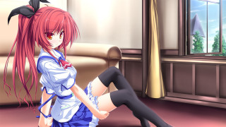 Redhair blackstockings sitting room anime - the floor in a room free wallpaper