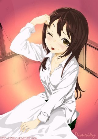 Woman sitting white shirt black - a bed free wallpaper for mobile