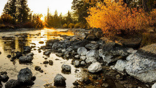 River rocks trees sunset sunrise - ansel adams free wallpaper for desktop
