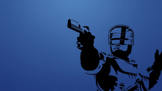Man holding gun wearing helmet - against a blue background free wallpaper