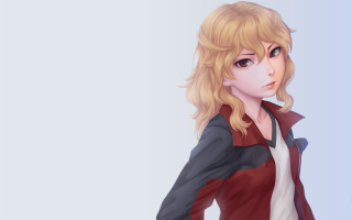 Blonde woman red jacket portrait - art station free wallpaper