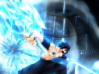 Man sword blue flame building - a sword free wallpaper